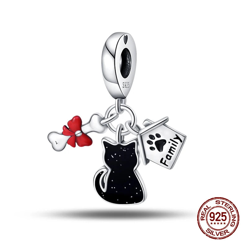 100% 925 Sterling Silver Cute Cat's Paw Dog Animal Pets Charms Beads Fit 3mm 925 Original Bracelet Fine DIY Birthday Jewelry