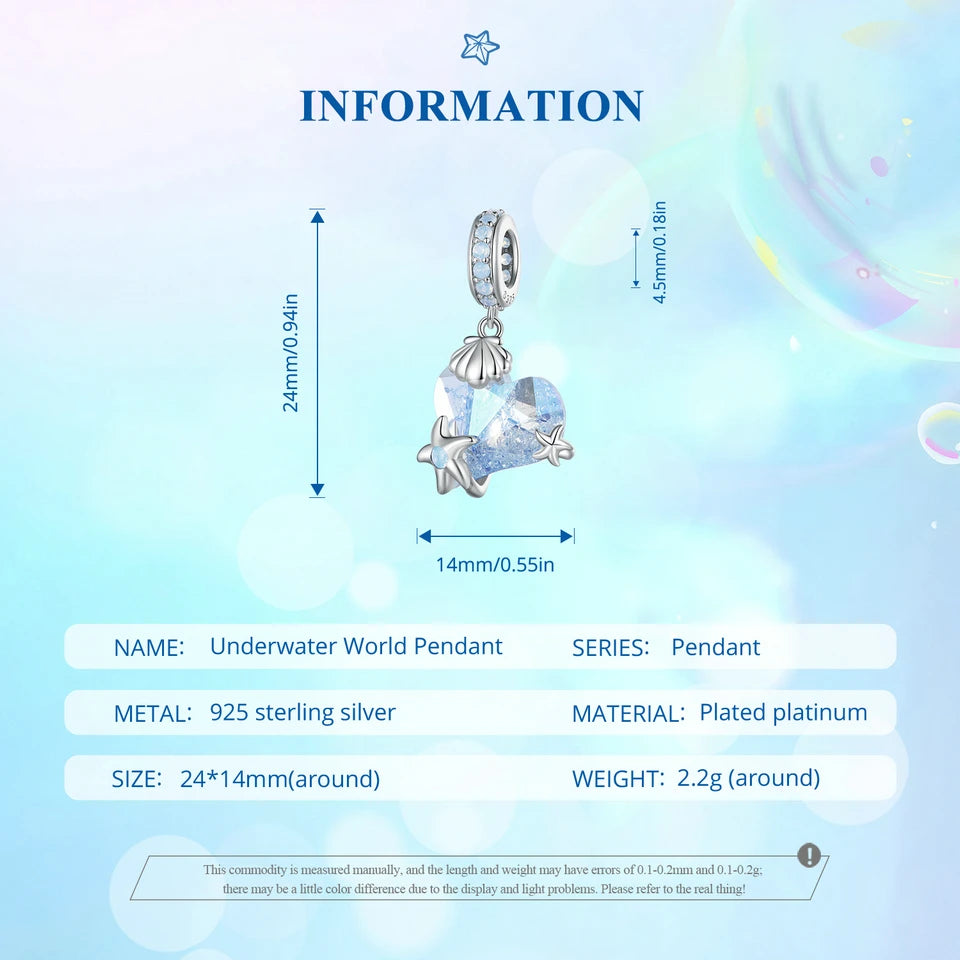 Bamoer 925 Sterling Silver Heart Shape Crystal Pendant Necklace Sea Star Neck Chain for Women Fine Jewelry Gift