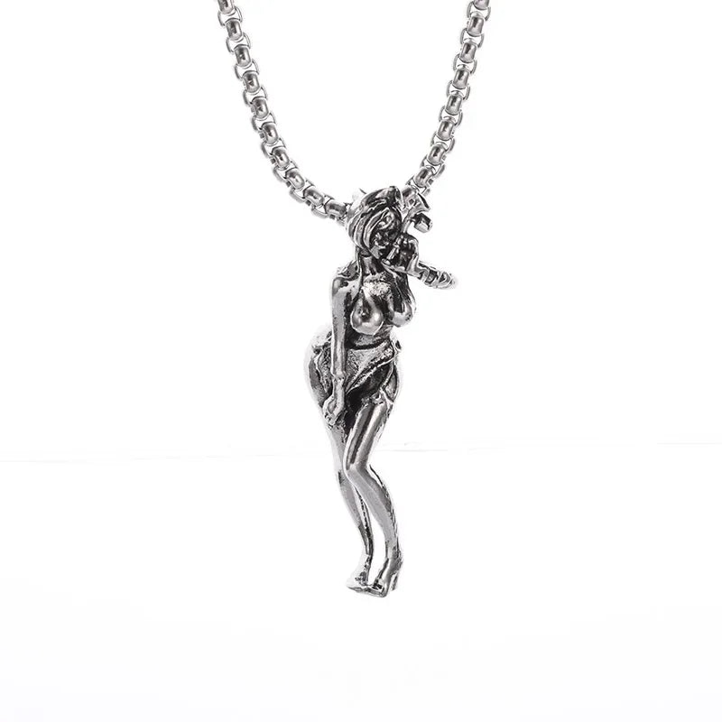 Heavy Industry Angel Pendant Necklace Unisex Fashion Vintage Beauty Mechanical Girl Skeleton Couple Match Sweater Chain