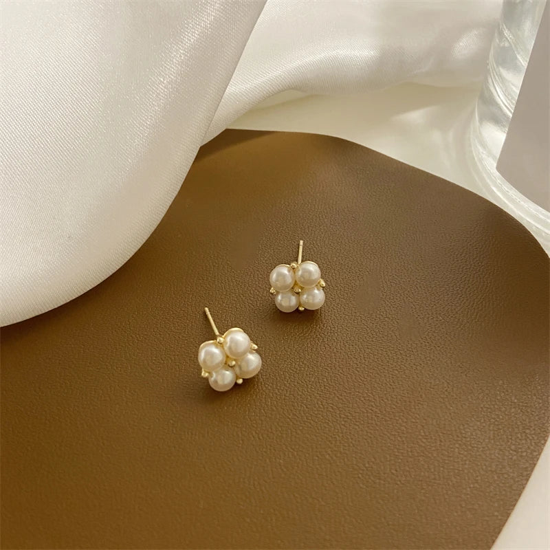 925 Sterling Silber Vier Perlen Ohrring für Frauen Französisch Temperament Exquisite Hochzeit Party Schmuck Zubehör