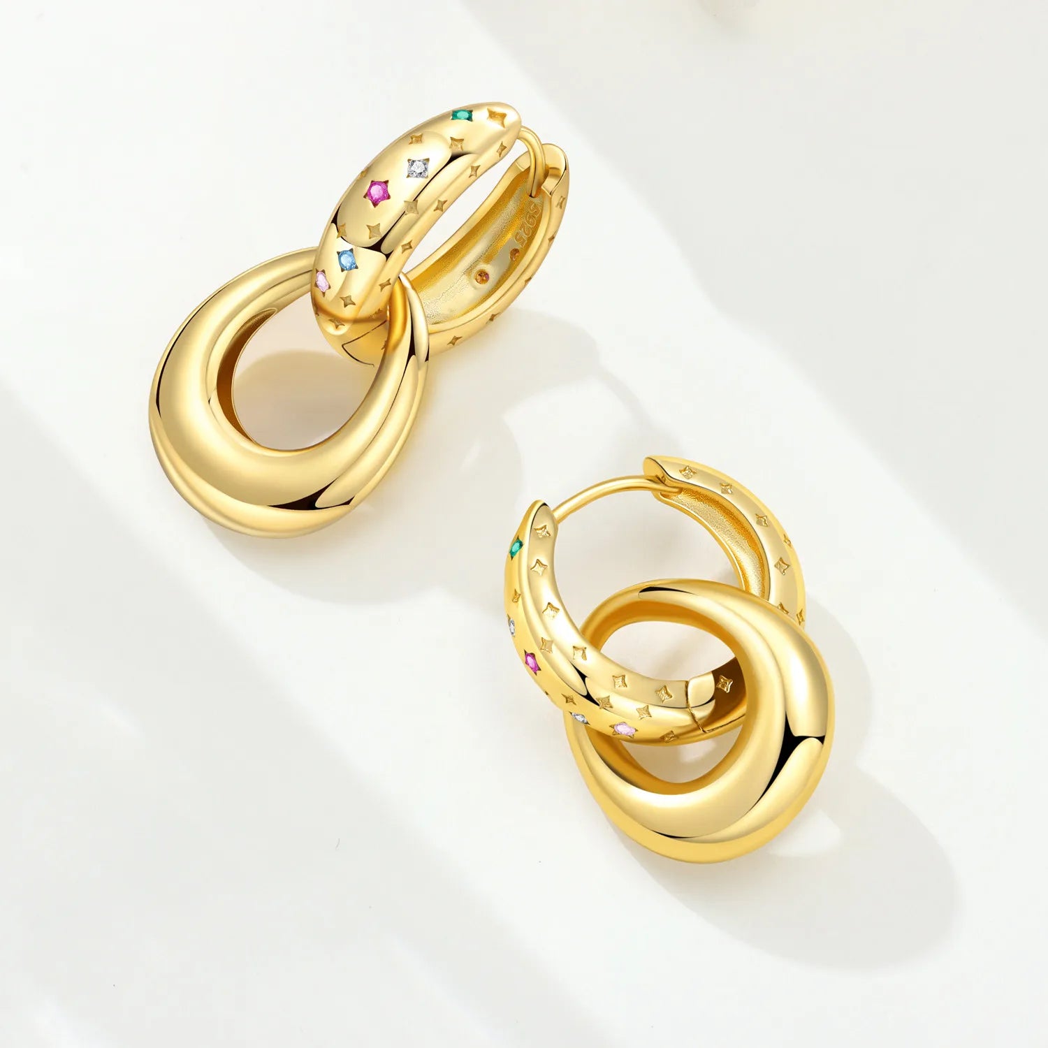 PANPOKI 925 Sterling Silver Colorful Zircon Stars Drop Earrings Women Earrings Charm Fashion Versatile Party Jewelry Gifts