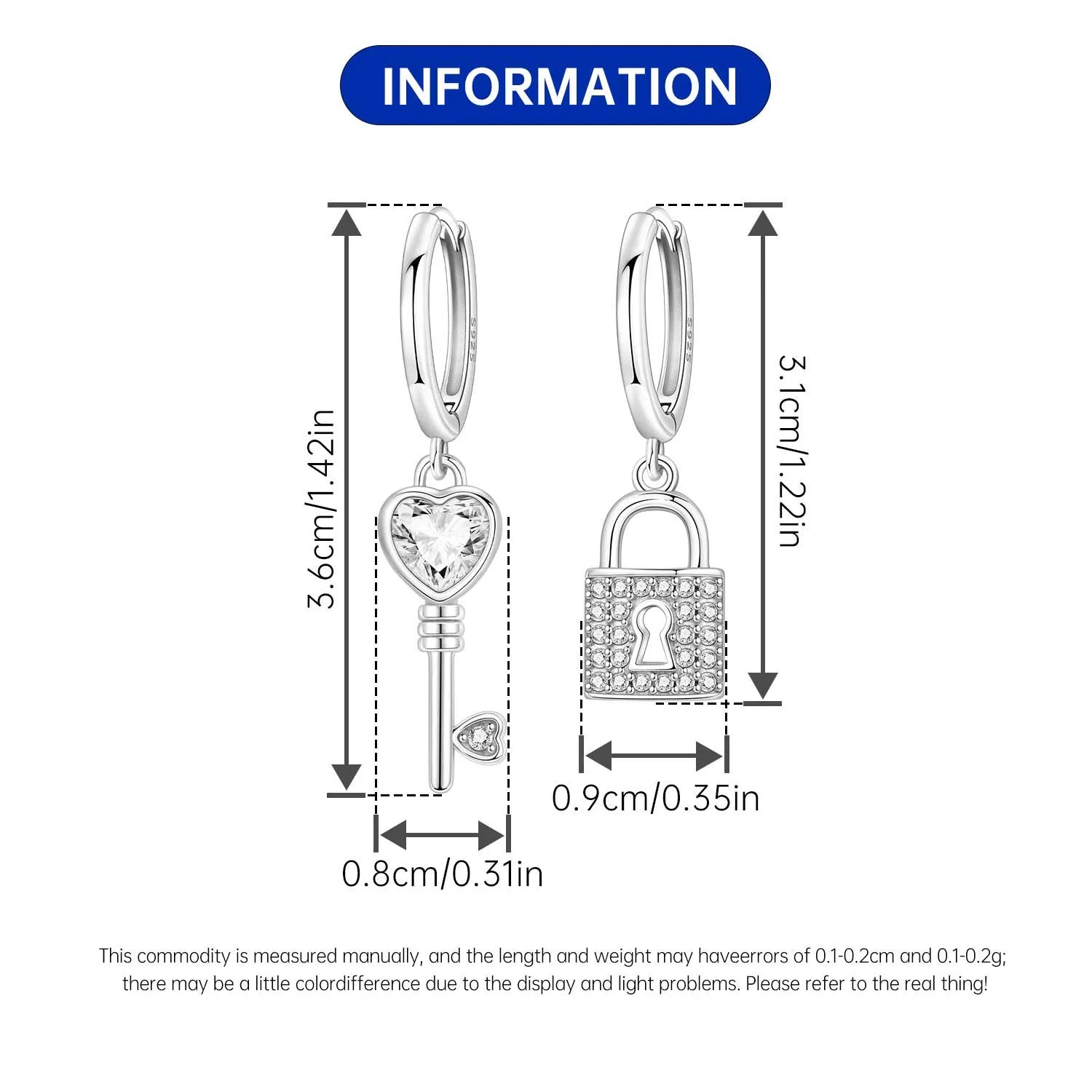 PANPOKI 925 Sterling Silver Asymmetric Design Earring Key Lock Earrings Drop Earrings For Women Party Gifts Trendy Jewelry