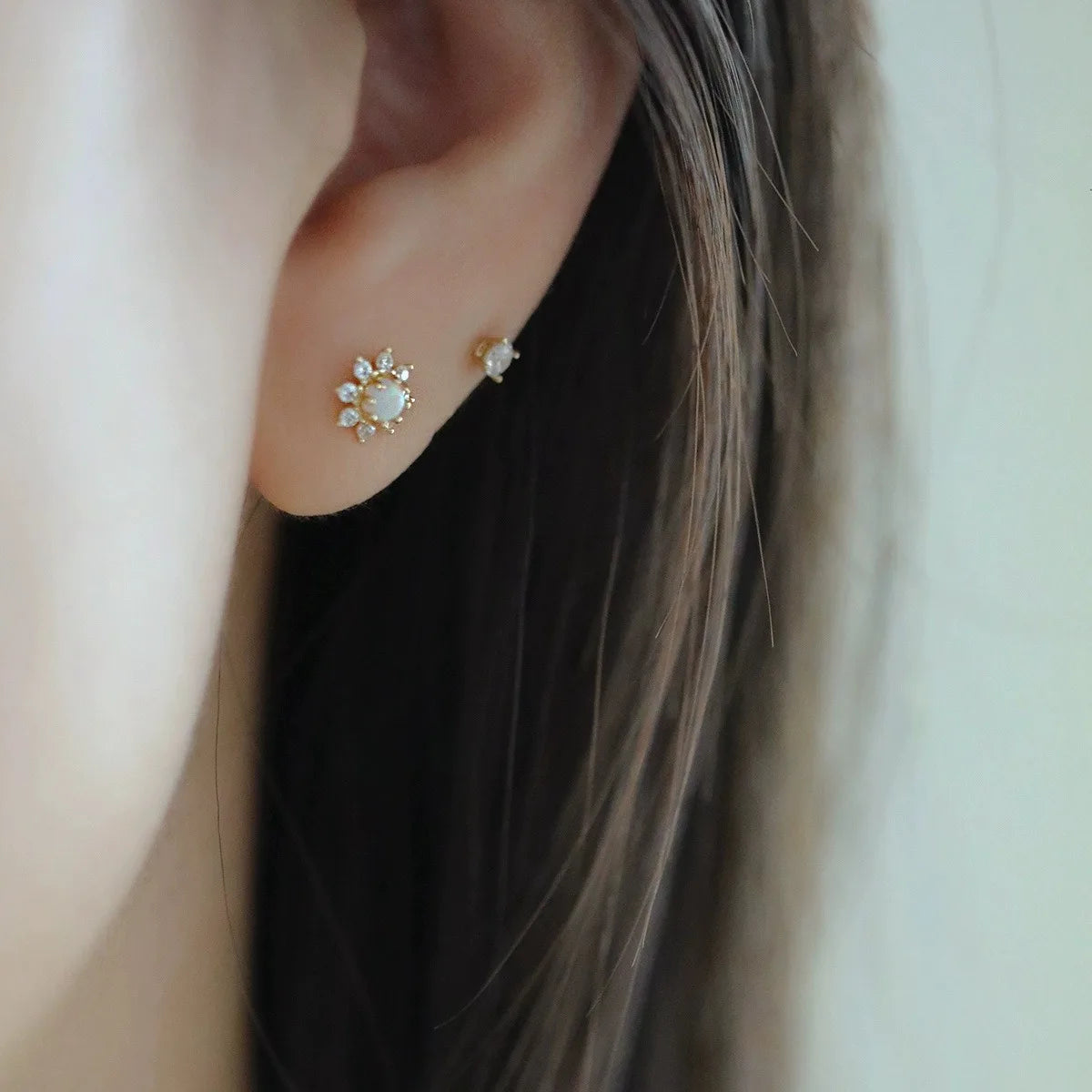 Boucles d'oreilles géométriques en argent sterling 925 plaqué or 14 carats, imitation opale et zircon, pour femmes, bijoux tendance de haute qualité, cadeaux