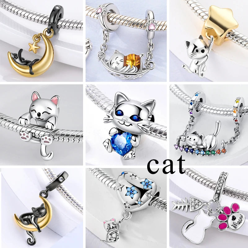New Original Charms Beads Pendant 925 Silver Sterling Dog Cat Firefly Butterfly Dragonfly Charm For Woman Fashion Jewelry Making