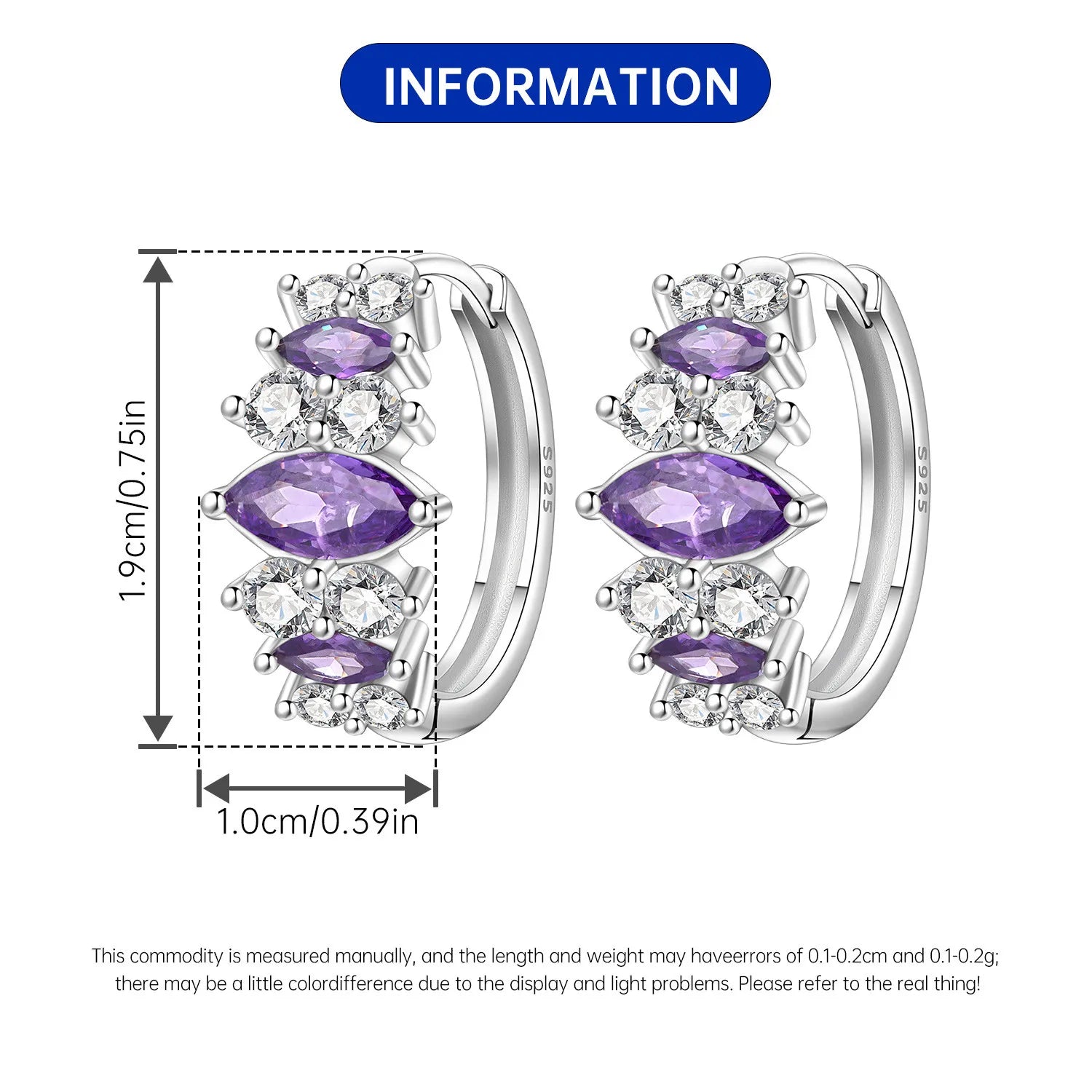 PANPOKI S925 Sterling Silver Dreamy Purple Zircon Earrings Hoop Earrings For Women Jewelry Original Party Trendy Gifts