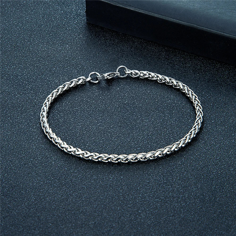 MKENDN Thickness 2/3/4/5/6mm Silver Color Wheat Braided Stainless Steel Bracelet Classic Curb Link Chain for Men Women Jewelry - Madeinsea©