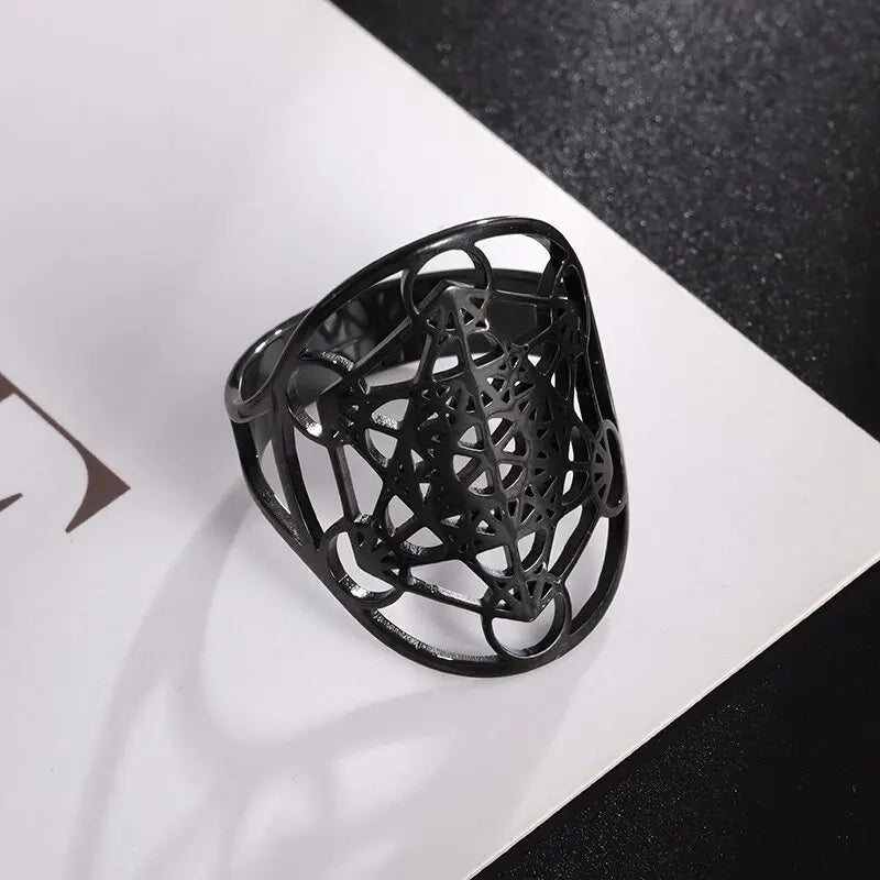 Retro Poseidon Compass Ring Silver-Plated Hexagram Opening Adjustable Ring Men and Women Hip-Hop Trend Jewelry Gift