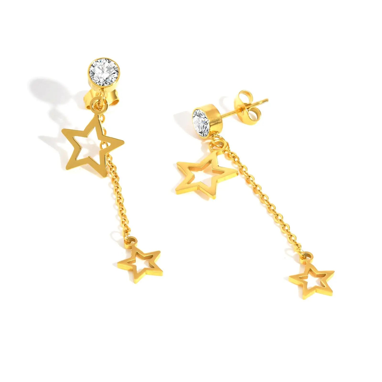 Vnox Bright Stainless Steel Hollow Star Tassel Stud Earrings For Women Lightweight Long Chain Drop Earring Girls Jewelry Party - Madeinsea©