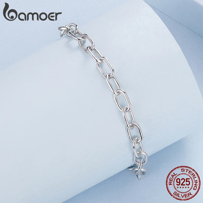 Bamoer Armband aus echtem 925er Sterlingsilber, verstellbar, in Form einer Büroklammer, 0,5 cm, ideal für Damen, Anhänger, Perlen und DIY-Projekte