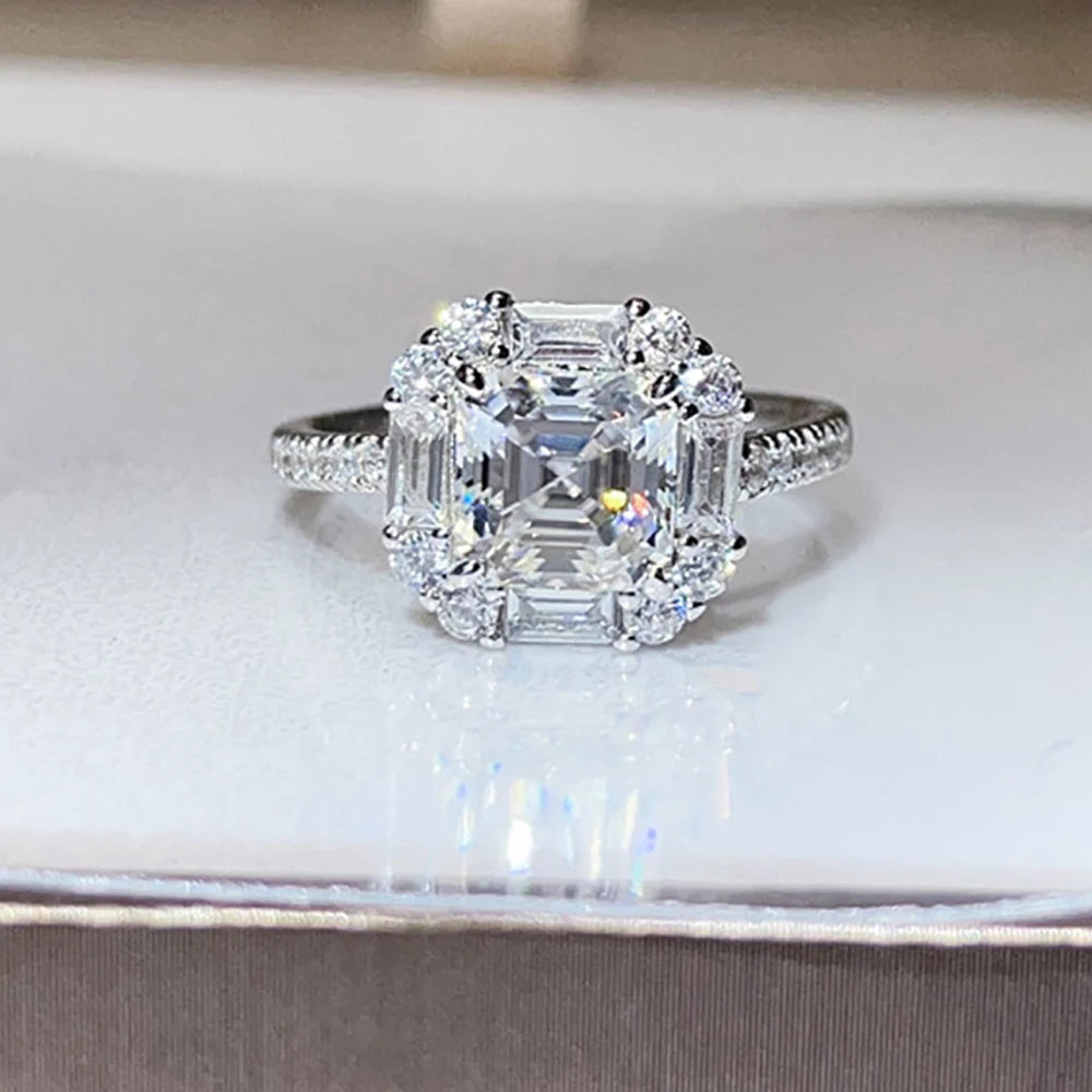 Serenity 2ct Asscher D Moissanite Rings for Women Men Gift Sparkling Square Lab Diamond Wedding Rings Solid S925 Silver Jewelry - Madeinsea©