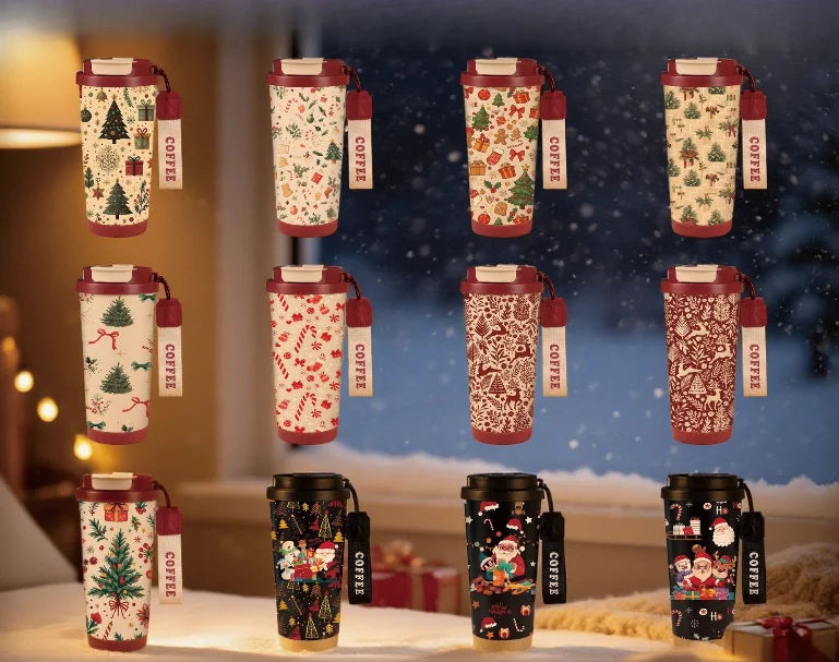 Christmas thermos cup 316 stainless steel lily of the valley coffee cup cartoon Christmas holiday gift