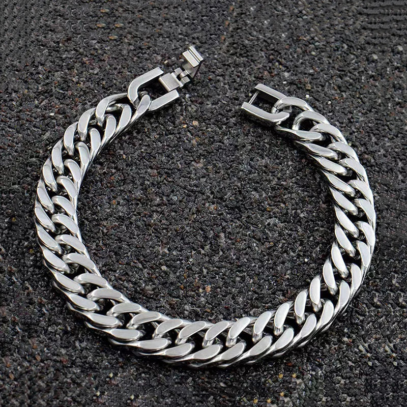 MKENDN 8/10/12MM Cuban Link Chain Bracelets for Men Women Solid Stainless Steel Curb Link Chain Wristband Jewelry Gifts - Madeinsea©