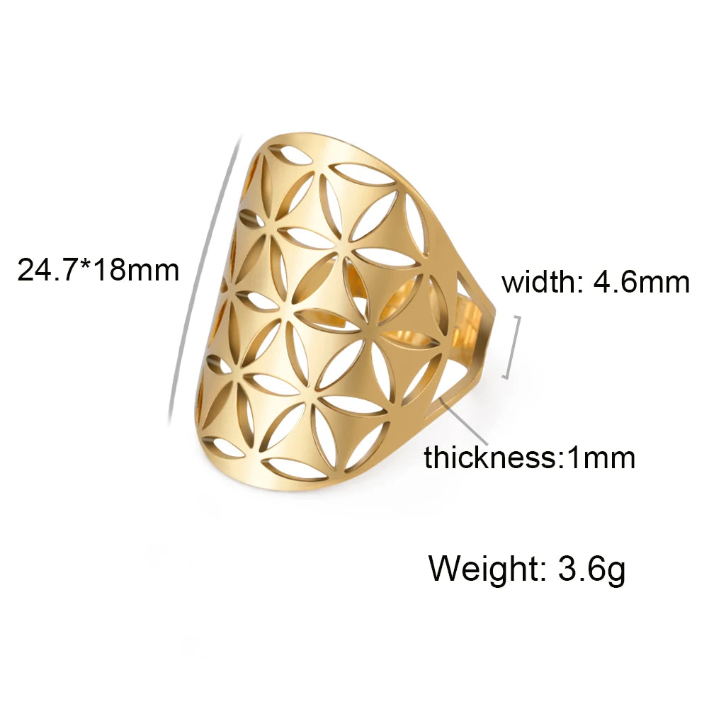 Unift Scared Geometry Flower of Life Ring Adjustable Stainless Steel Ring Men Women Accessories Vintage Filigree Viking Jewelry - Madeinsea©