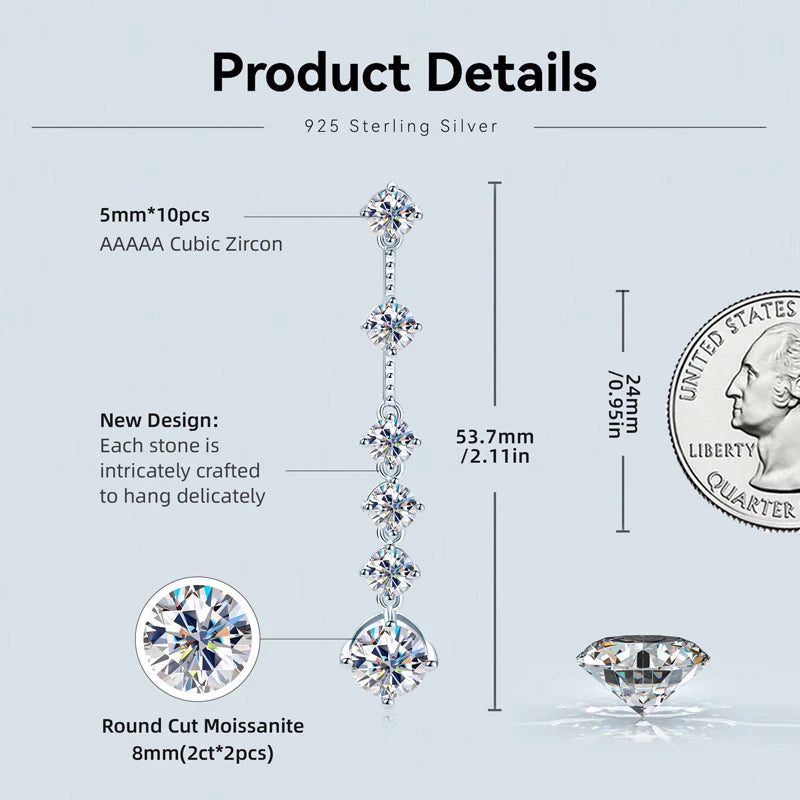 OXTAO Full Moissanite Long Tassels Earring for Women Real 925 Silver Dangling Earrings Wedding Jewelry Pendant GRA Certified
