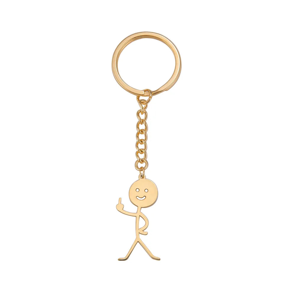 HIPEE Funny Stickman Middle Finger Keychain for Women Men Stainless Steel Funny Doodle Figure Key Chains Jewelry Couples Gift