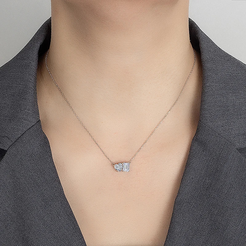 PERFANY Radiant Emerald Cut 2CT Moissanite Necklace for Women S925 Pure Silver Heart Diamond Pendant Fashion Wedding Jewelry - Madeinsea©