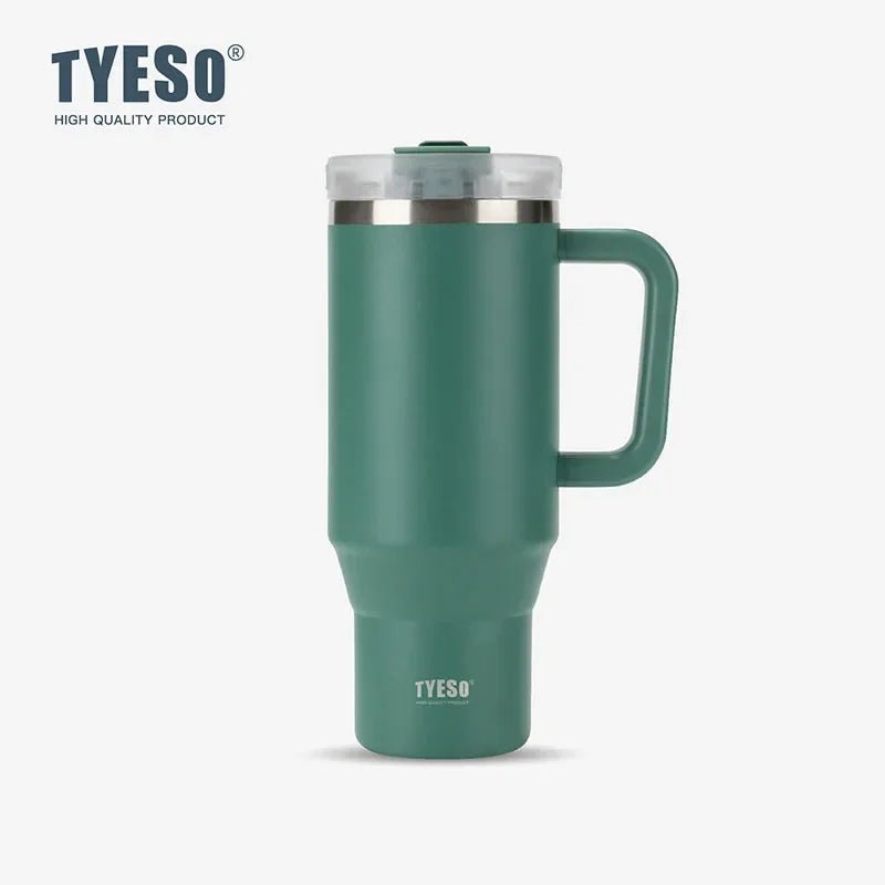 Tyeso 900/1200ml Stainless Steel Vacuum Insulated Travel Mug BPA Free Hot & Cold Coffee Tumbler with Handle Straw Tumbler Bottle