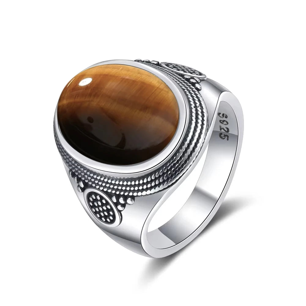 Vintage 925 Sterling Silver Ring Natural Moonstone Ring 10*14mm Oval Large Stone Retro Silver Fine Jewelry Gift For Women Men