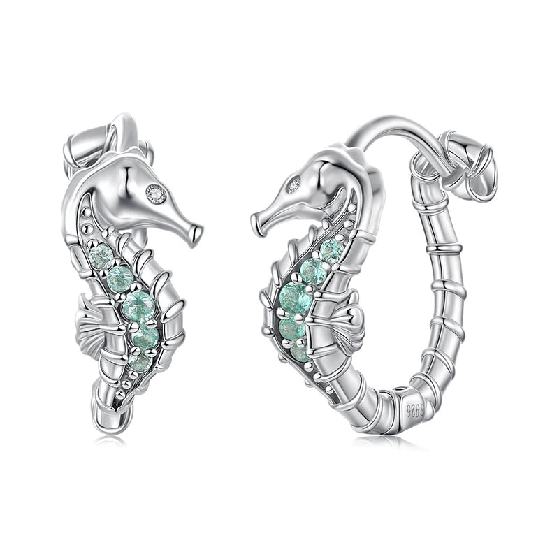 BAMOER Niedliche Seepferdchen-Ohrringe aus 925er Sterlingsilber, kleine runde Creolen für Damen BBSE1176