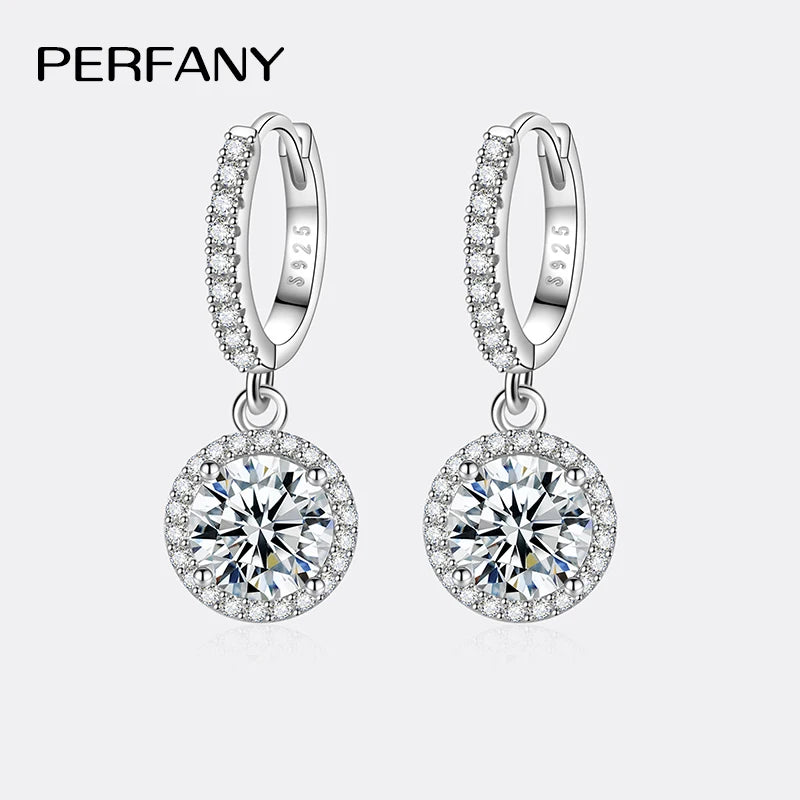 PERMANY 1CT Moissanite Earrings for Women S925 Pure Silver GRA Certified Diamond Round Drop Earrings Fashion Wedding Jewelry