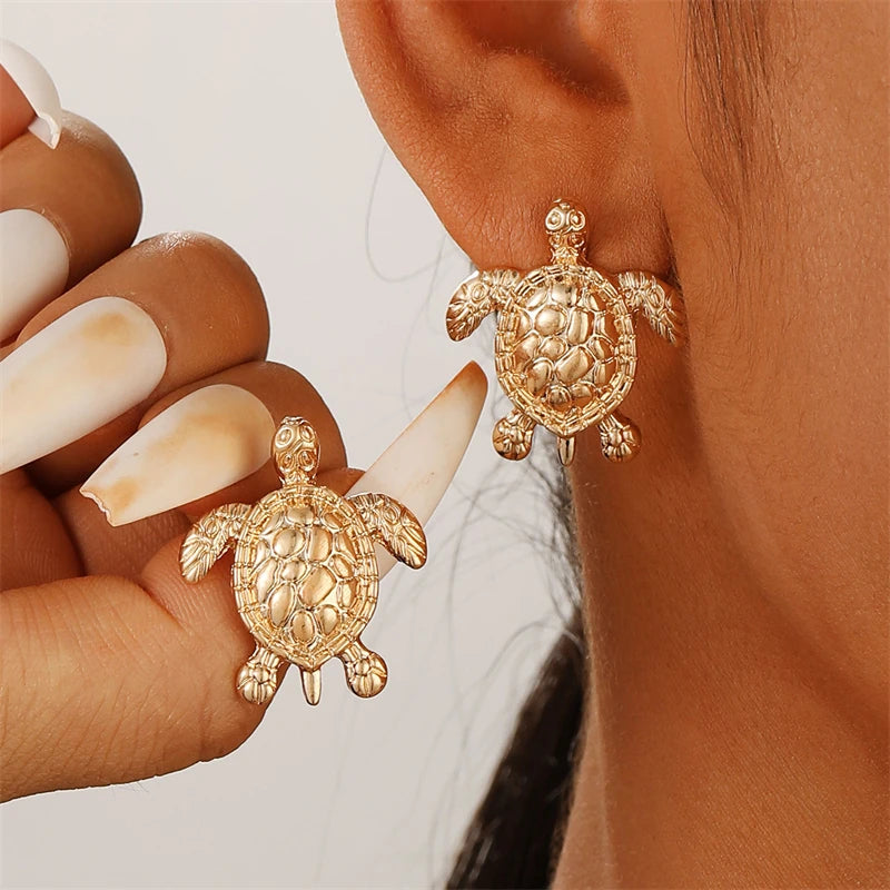 Delicate Blue Crystal Starfish Turtle Drop Earrings for Women Summer Vacation Metal Shell Sea Star Earring Jewelry Girl Gift