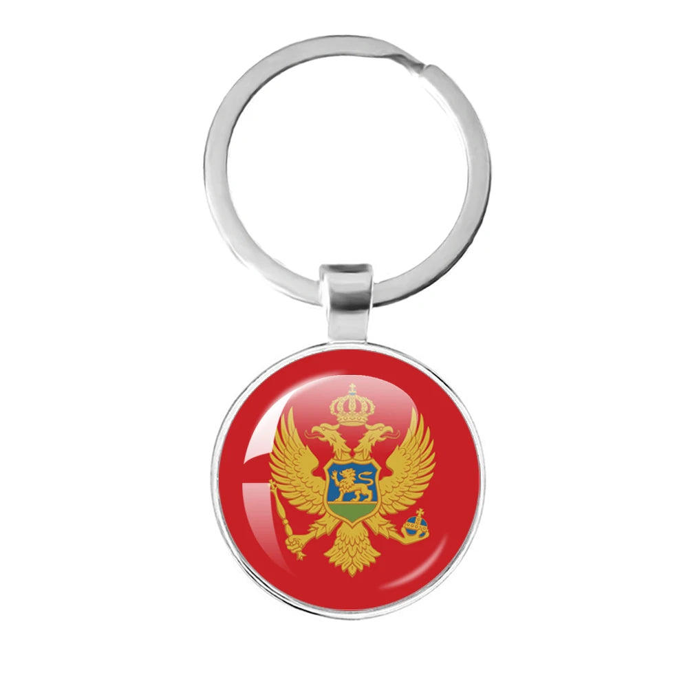 France,Poland,PuertoRico,Montenegro,Yugoslavia,Angola,Philippines,Japan,Senegal Glass Cabochon National Flag Keychain Keyholder