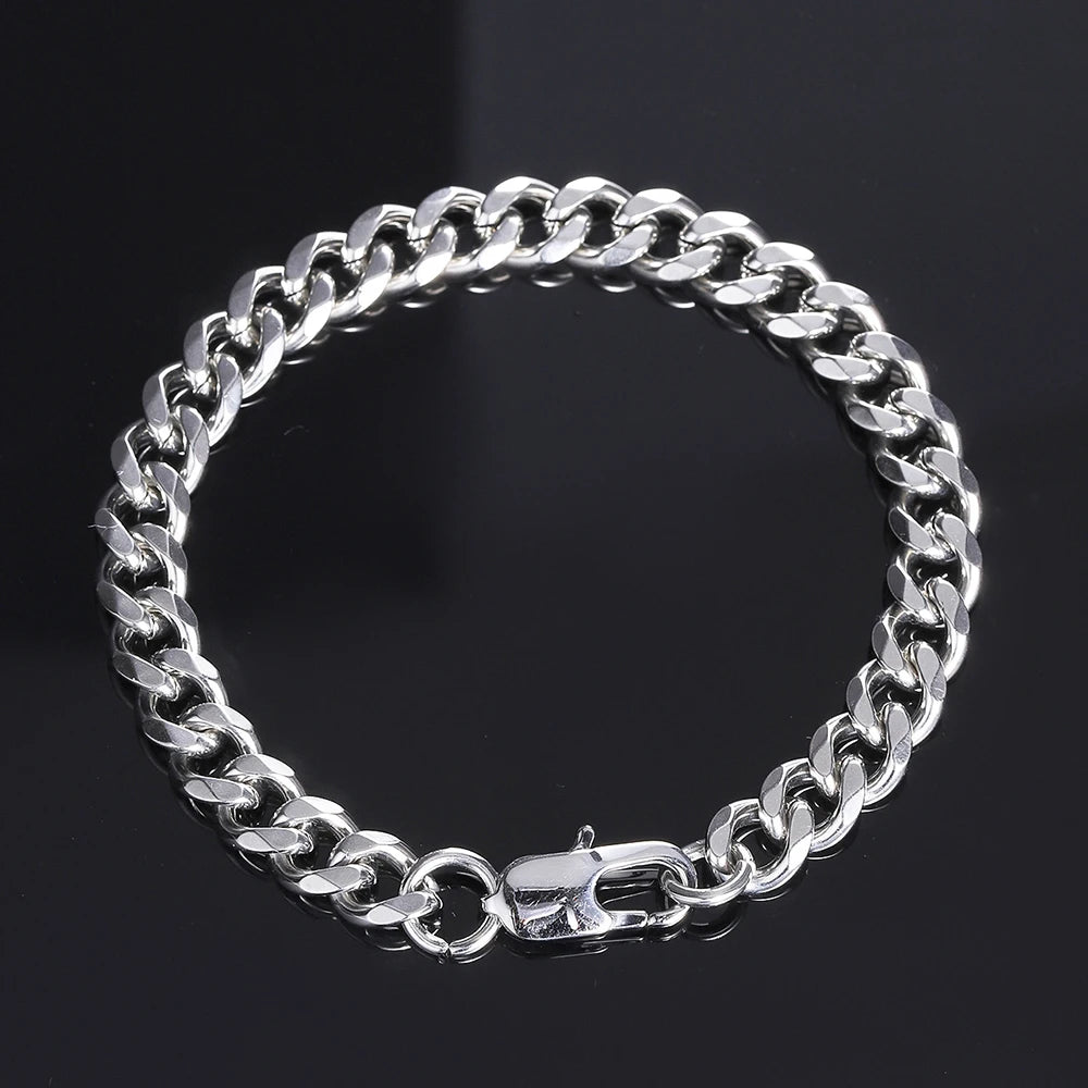 MKENDN 4-6-8mm Locomotive Men Punk Rock Stainless Steel Curb Cuban Link Chain Silver Color Bracelet For Women Biker Jewelry