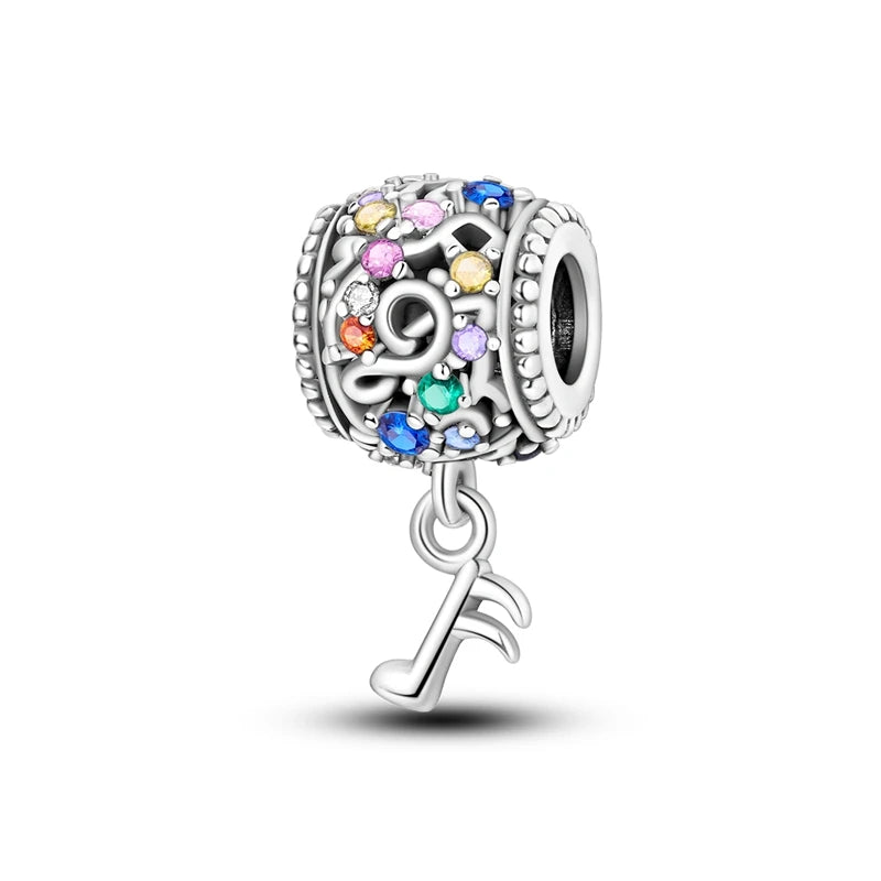 Romantic Music Charms Beads 925 Sterling Silver Piano Violin Red Guitar Punk Saxophone Pendants Fit Qikaola Bracelet DIY Jewelry