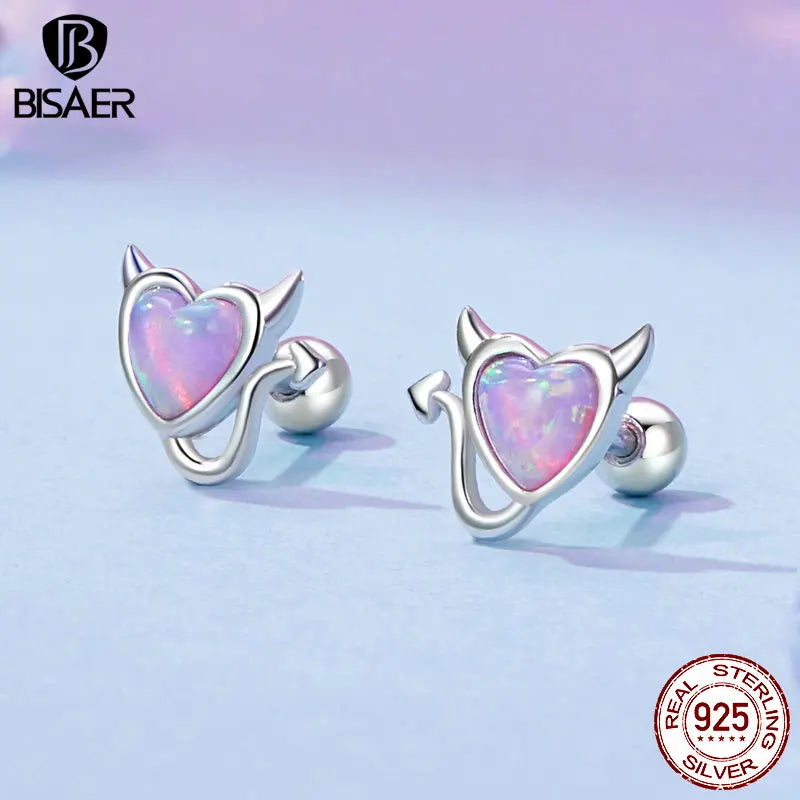 Boucles d'oreilles à tige en argent sterling 925 avec opale et diable BISAER - Boucles d'oreilles à tige en forme de nœud papillon plaquées or blanc pour femme et fille - Bijoux fins - Cadeau