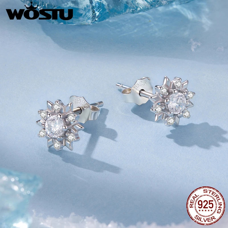 925 Sterling Silver Snowflake Jewelry Necklace Earrings Ring For Women, Sparkling Cubic Zirconia 3-Piece Gift Set for Women Xmas