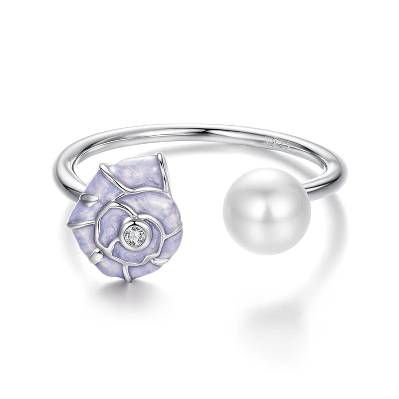 Bague BAMOER en argent sterling 925, motif coquillage, bague empilable, bague ouverte ajustable avec motif animaux mignons, cadeau d'anniversaire BSR670-E