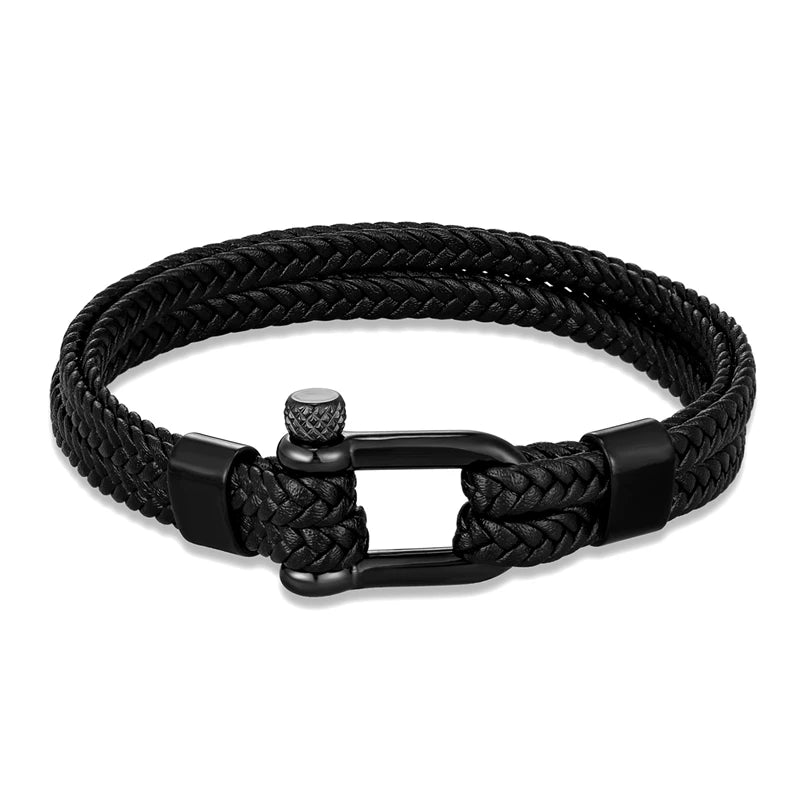 MKENDN Navy Style Men U-shape Shackle Bracelet Woven Multilayer Leather Bracelets For Women Stainless Steel Sport Buckle