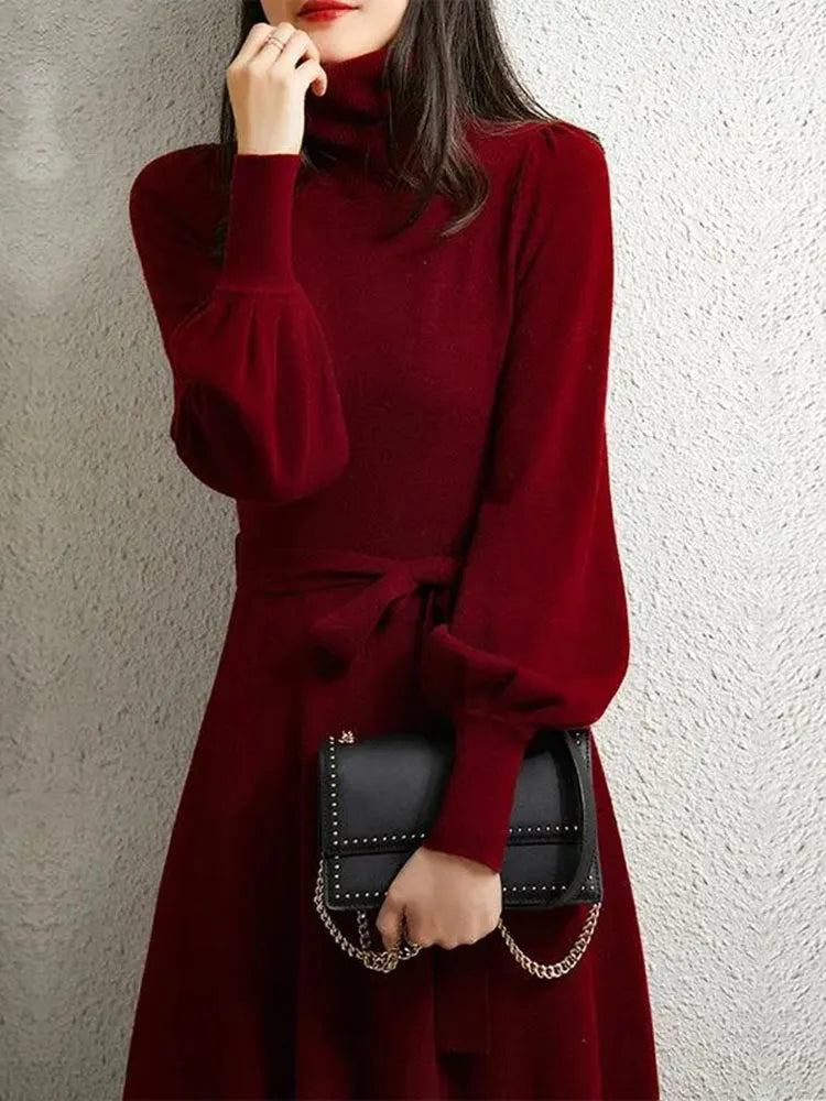 Turtleneck Women Warm Knit Sweater Dress 2022 Autumn Winter Lantern Sl Turtleneck Women Warm Knit Sweater Dress 2022 Autumn Winter Lantern Sl