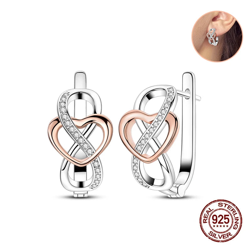 New Original 925 Sterling Silver Hoop Earrings Rose Gold Color Zircon Studs Earring For Women Luxury Wedding Engagement Gift