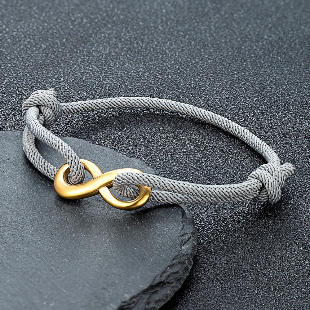 MKENDN Modisches, vergoldetes Edelstahl-Unendlichkeitsarmband für Männer und Frauen, verstellbares Seilarmband, Paar-Schloss-Schmuck