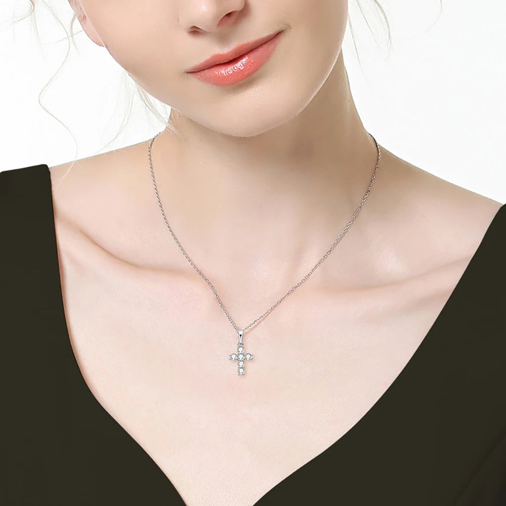 Serenity 0.6ct D Color Moissanite Cross Necklace For Women Anniversary Gift S925 Silver Crucifix Pendant Neck Chain Fine Jewelry - Madeinsea©
