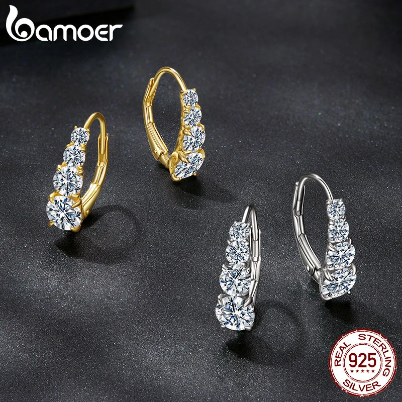Bamoer Arranged Multiple Size Moissanite Hoop Earrings 925 Sterling Silver Ear Buckle for Women Dazzling Engagement Jewelry Gift
