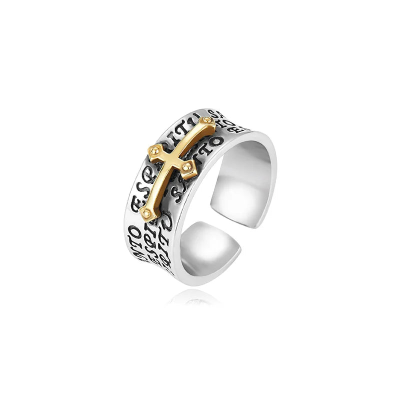 Retro Cross Graffiti Ring For Men Women Punk Gothic Adjustable Ring Handmade Rock Hiphop Unisex Jewelry Accessories Man Gift - Madeinsea©