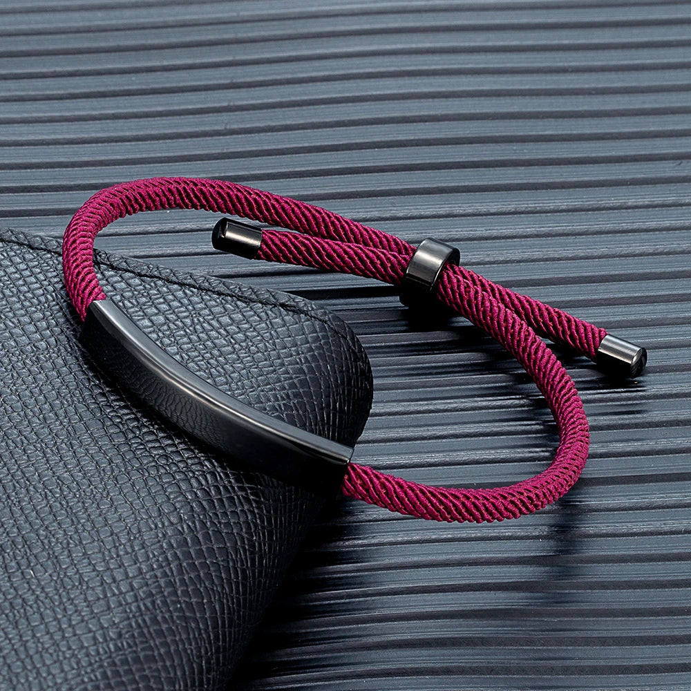 MKENDN Punk Custom Name Engrave Logo Id Bracelets Trendy Stainless Steal Rope Thread Bracelet Men Women Friendship Jewelry Gifts - Madeinsea©