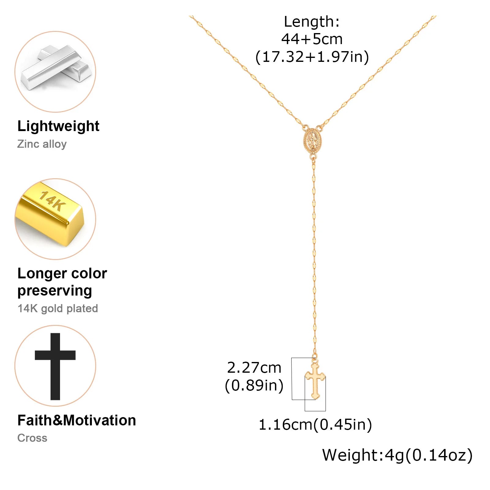 Vnox Classic Religious Necklace For Women Vintage Christian Cross Tail Rosary Pendant Necklace Charm Faith Prayer Jewelry Gifts