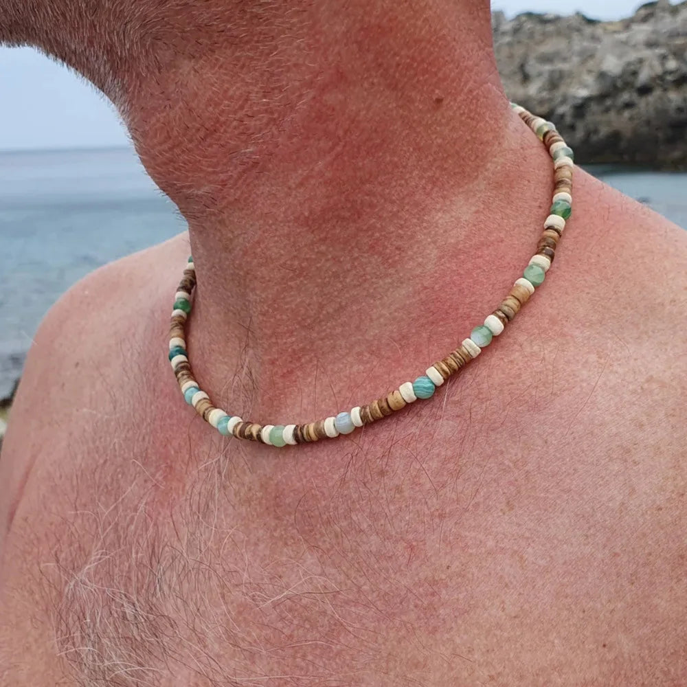 Boho Men's Coconut Shell Necklace European American Style Adjustable Beach Stacking Bead Splicing Chain Gift For Man