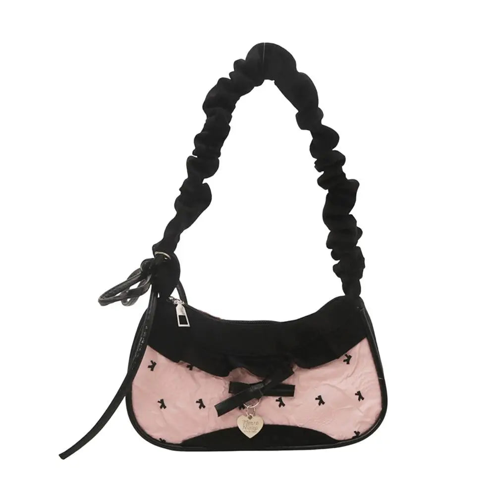 Fashion Grid Women Bag Lace Ribbon Stretchable Shoulder Strap Single Shoulder Underarm Bag Daily Commuting Student Handbag