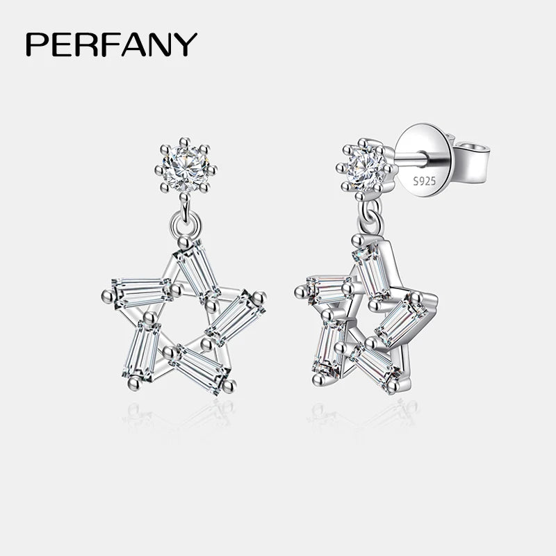 PERFANY 0.2CT Moissanite Drop Earring Women S925 Pure Silver Star Design Laboratory Diamond Fashion Jewelry Party Gift - Madeinsea©