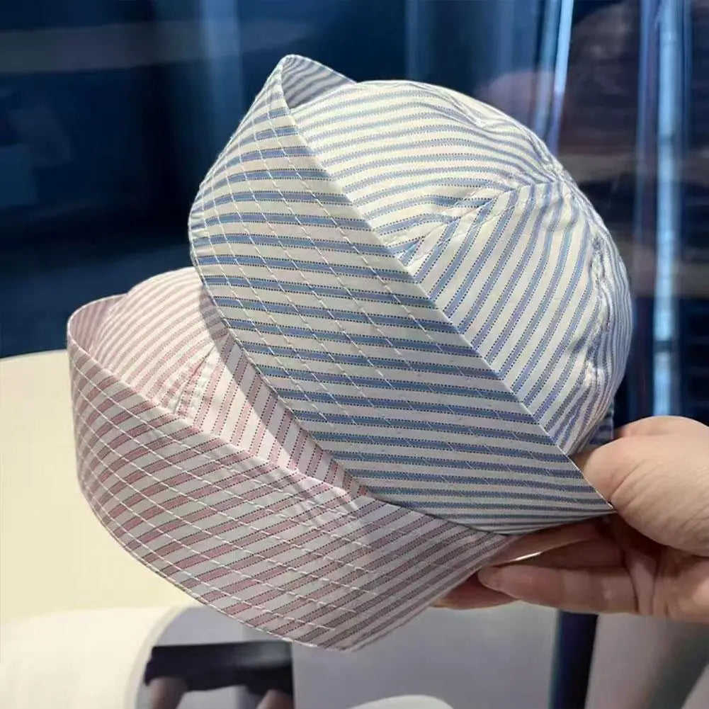 Casual Stripe Cosplay Sailor Hat UV Protection Breathable Comfortable Cosplay Sailor Hat for Men Women Reversible Flat Top Cap