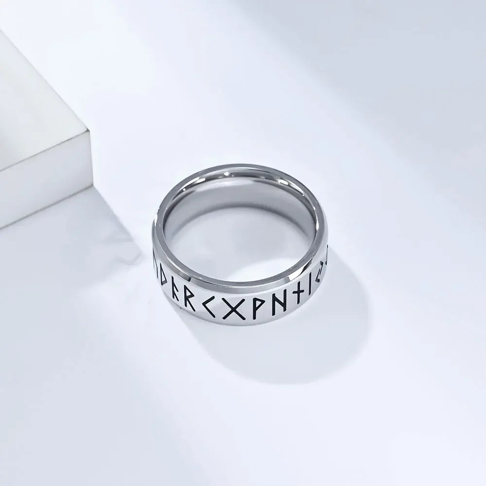 YILUOCD Stainless Steel Viking Runes Ring Nordic Style 24 Runes Powerful Amulets Vintage Odin Norse Counple Jewelry - Madeinsea©