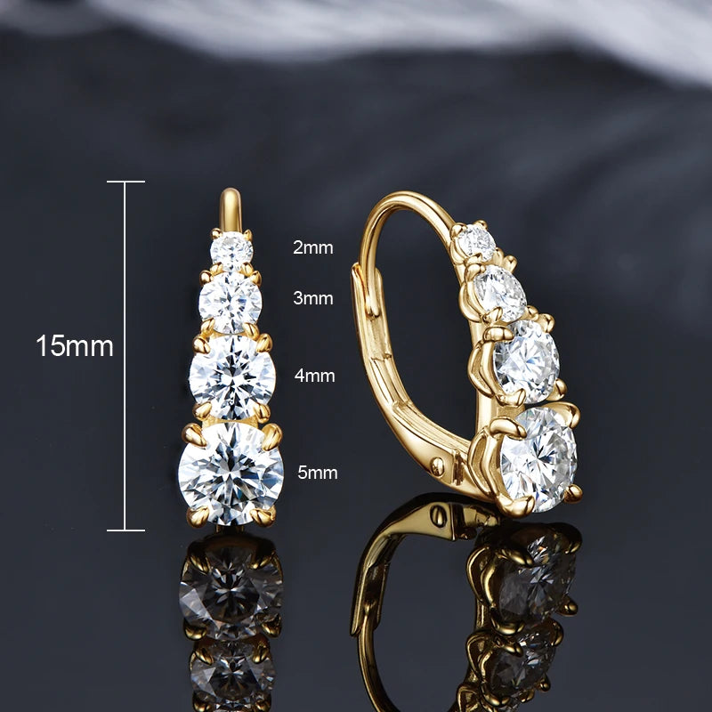 All Moissanite Hoops Luxury Earrings for Women 925 Sterling Silver Wedding Daily Wear Jewelry 6.5mm&5.5mm&4mm Round Lad Diamond