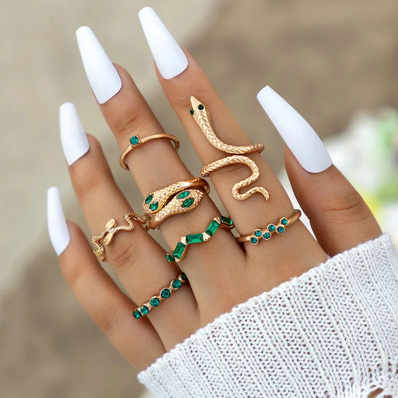 New Crystal Geometric Kunckle Ring Set For Women Colorful Rhinestone Heart Butterfly Snake Wedding Finger Ring Boho Jewelry