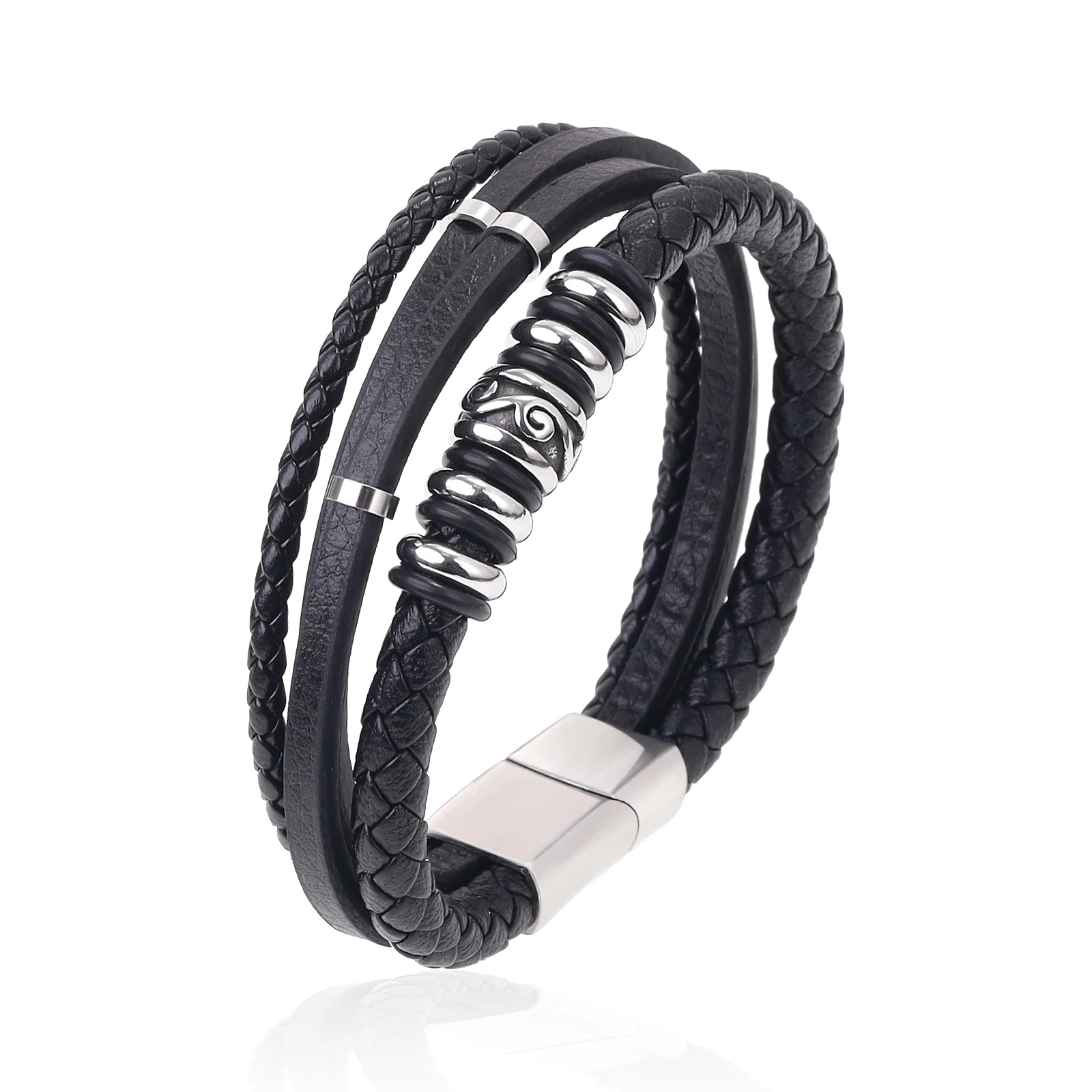 Luxury Stainless Steel Beaded Bracelet Fashion Men's Jewelry Classic Multilayer Braided Leather Bracelet Homme New Year Men Gift - Madeinsea©