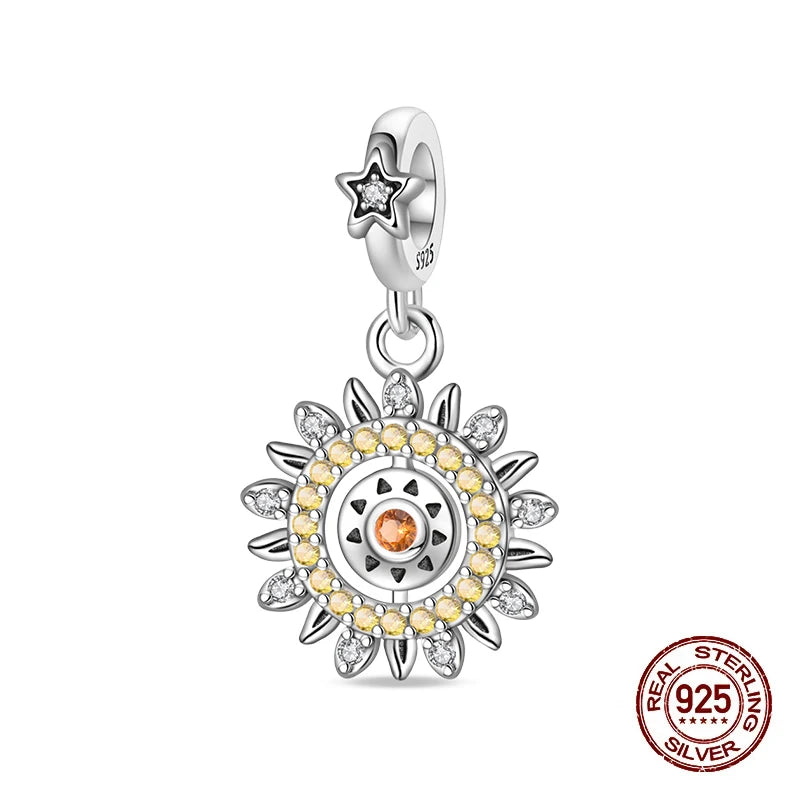 100% 925 Sterling Silver Stars Moon Sun Zircon Eye Cross Charms Beads Fit Original Bracelets DIY Jewelry For Women Protect Gifts