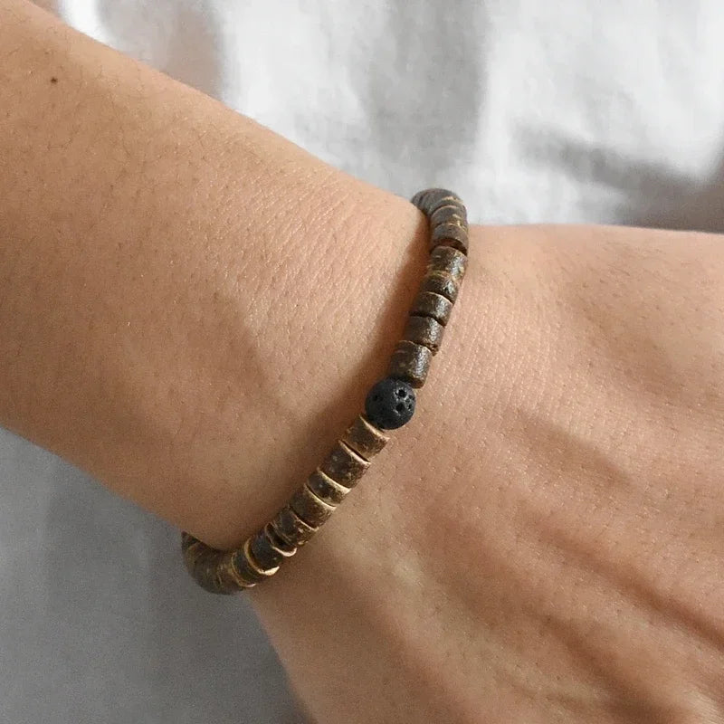New Simple Men Natural Coconut Shell Bead Bracelet Vintage Meditation Wooden Braclet Healing Braslet Handmade Pulsera Homme